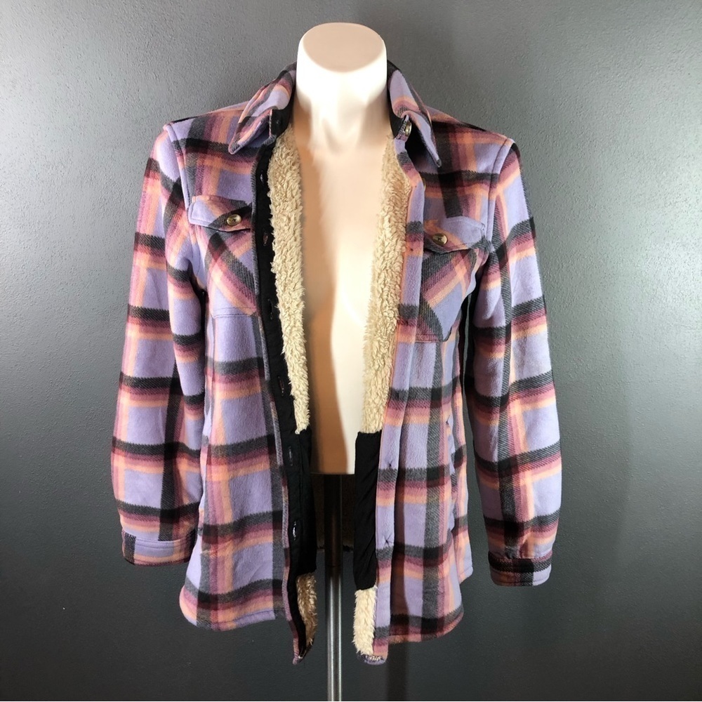 Sage Collective Long Sleeve Plaid Super Plush Sherpa Lined Fleece Shirt Jacket - Picture 2 of 11